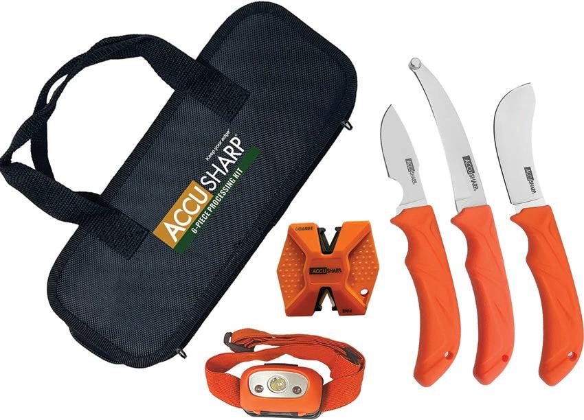 AccuSharp Six Piece Processing Kit 738C Includes Satin Finish 420 Stainless Blades Sharpener LED Head Lamp Zippered Case by AccuSharp