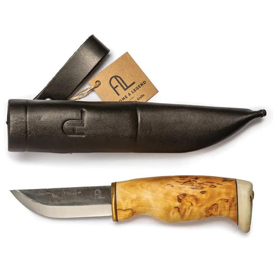 Arctic Legend Rugged Hunter Fixed Blade Knife For Hunters Curly Birch Handle Reindeer Horn Pommel 3.5 Inch Carbon Steel by Arctic Legend
