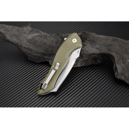 Artisan Eagle Linerlock Folding Knife Green G10 Handle D2 Blade Three Inch Curved Precision for EDC Enthusiasts by Artisan