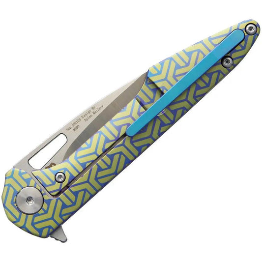 Artisan Archaeo Framelock Knife 1821GS BU02 With M390 Blade Titanium Blue Gold Handle Carbon Fiber Inlay EDC Clip by Artisan