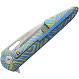 Artisan Archaeo Framelock 1821GS-BU03 4 Inch Closed Knife With Satin M390 Blade Titanium Blue Gold Inlay For Collectors by Artisan