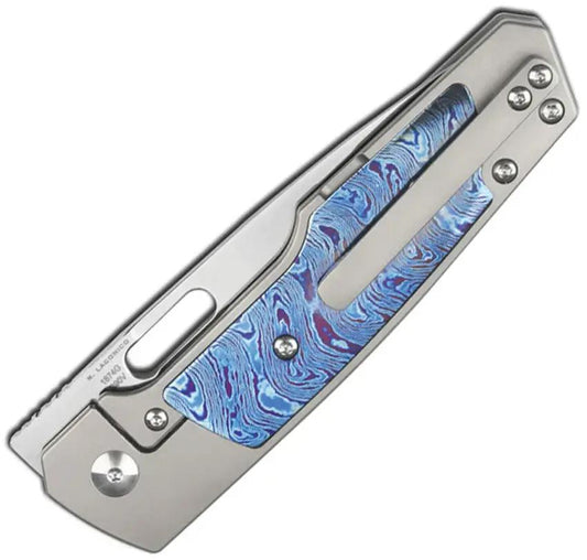 Artisan Gambit Queen Framelock Ti EDC Knife With S90V Blade And Damascus Inlaid Titanium Handle by Artisan