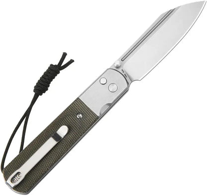 Artisan Holm Premium Button Lock Folding Knife CPM S90V Wharncliffe Green Canvas Micarta EDC by Artisan