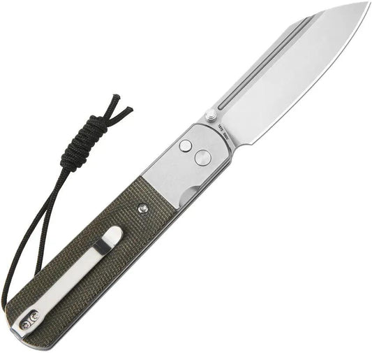 Artisan Holm Premium Button Lock Folding Knife CPM S90V Wharncliffe Green Canvas Micarta EDC by Artisan