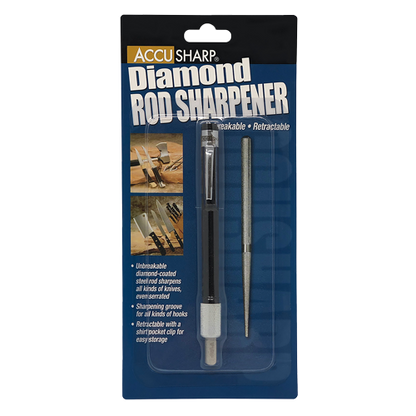AccuSharp 030C Diamond Rod Knife Sharpener Pen Style Travel Ready Compact Retractable Coated Rod for Straight Edges by AccuSharp