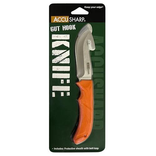 AccuSharp Gut-Hook Knife 3.75-Inch Satin Stainless Steel Blade Orange Non-Slip Handle by AccuSharp