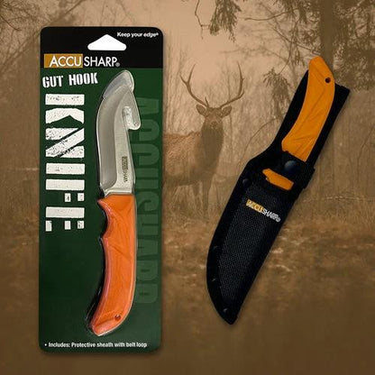 AccuSharp Gut-Hook Knife 3.75-Inch Satin Stainless Steel Blade Orange Non-Slip Handle by AccuSharp