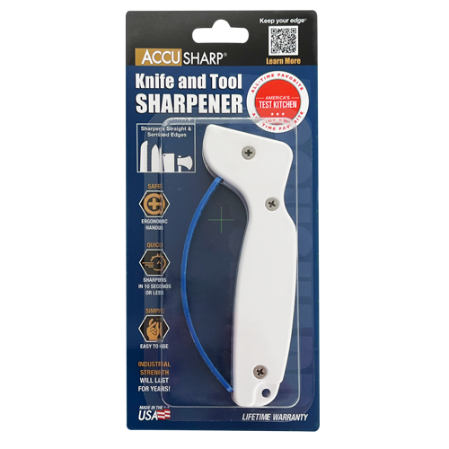 AccuSharp 1D Knife And Tool Sharpener White Handle For Kitchen Knives Serrated Blades Axes And Garden Tools by AccuSharp