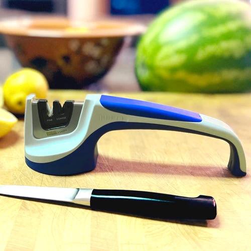 AccuSharp AS036C Two Stage Pull Through Knife Sharpener With Tungsten Carbide Blades And Ceramic Rods Blue Handle by AccuSharp