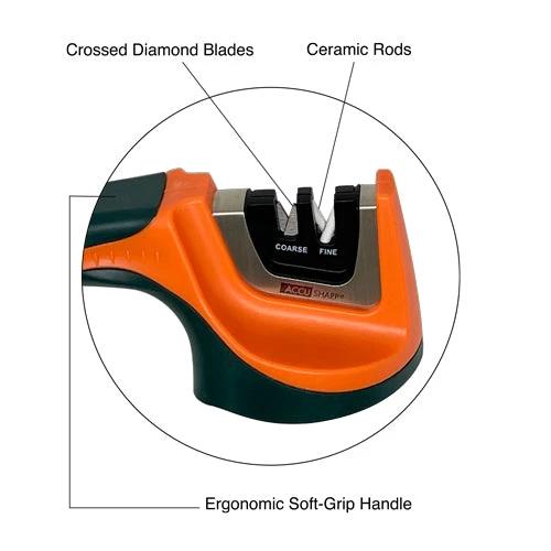 AccuSharp AS039C Pull Through Knife Sharpener Orange Handle Two Stage Diamond Tungsten Carbide Blades And Ceramic Rods by AccuSharp