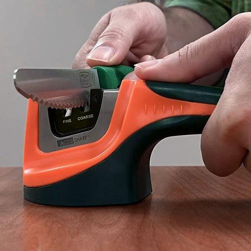 AccuSharp AS039C Pull Through Knife Sharpener Orange Handle Two Stage Diamond Tungsten Carbide Blades And Ceramic Rods by AccuSharp