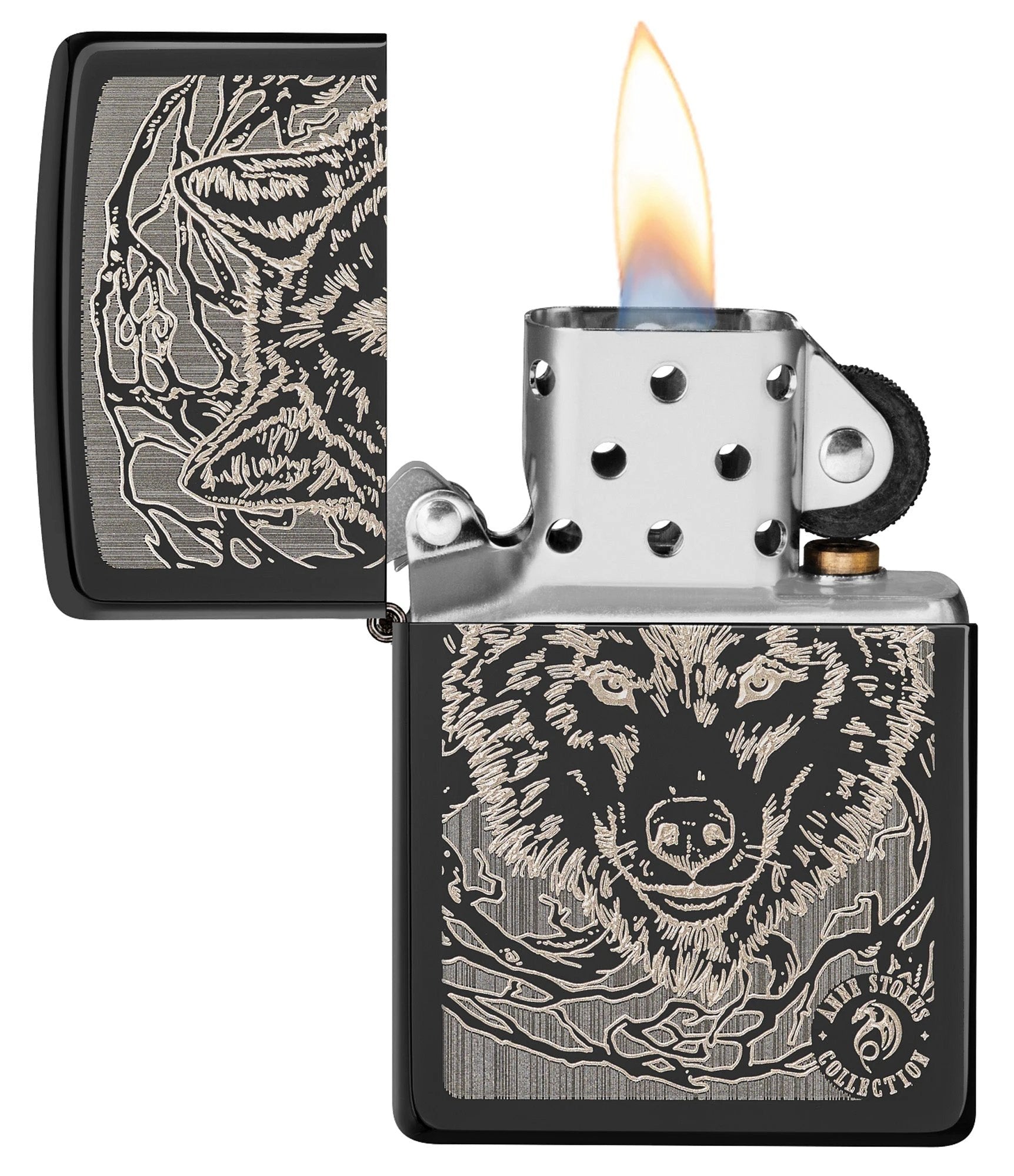 Anne Stokes Collection Zippo Wolf Design Windproof Lighter – High Polish Black by Zippo