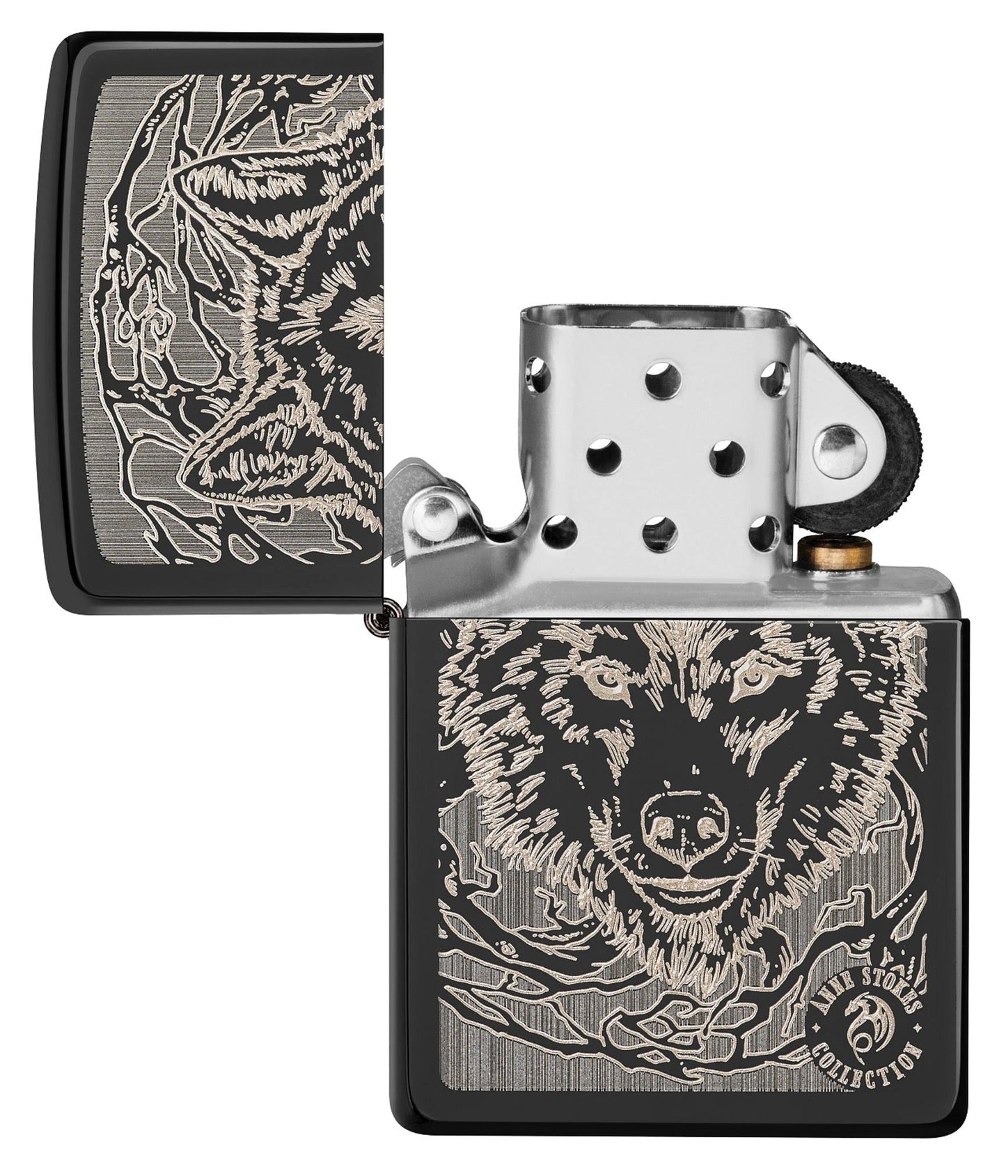 Anne Stokes Collection Zippo Wolf Design Windproof Lighter – High Polish Black by Zippo