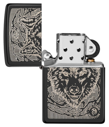 Anne Stokes Collection Zippo Wolf Design Windproof Lighter – High Polish Black by Zippo