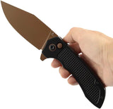 Tenable Knives Entity Button Lock Rose Gold B1036F1 - 3.5 Inch 14C28N Sandvik Blade With Black Checkered Aluminum Handle by Tenable Knives