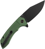 Tenable Knives Entity Button Lock - Green Aluminum Handle 3.5 Inch BlackWash Drop Point Blade 14C28N Sandvik by Tenable Knives