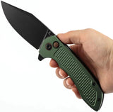 Tenable Knives Entity Button Lock - Green Aluminum Handle 3.5 Inch BlackWash Drop Point Blade 14C28N Sandvik by Tenable Knives