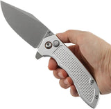 Tenable Knives Entity Button Lock Knife 3.5 Inch Sandvik 14C28N Drop Point Blade Silver Checkered Aluminum Handle by Tenable Knives