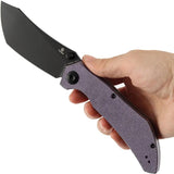 Tenable Knives Tipper Linerlock Purple Canvas Micarta - Nitro V Cleaver Blade With BlackWash Finish And Pocket Clip by Tenable Knives