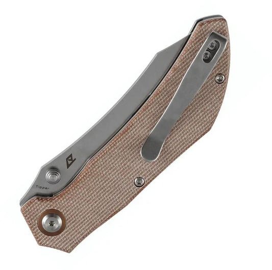 Tenable Knives Tipper Linerlock - Nitro V Steel Cleaver Style Blade Brown Canvas Micarta Handle by Tenable Knives