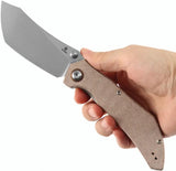 Tenable Knives Tipper Linerlock - Nitro V Steel Cleaver Style Blade Brown Canvas Micarta Handle by Tenable Knives