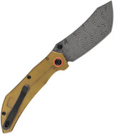 Tenable Knives Tipper Linerlock - Amber PEI Handle With Damascus Ripple Blade And Thumb Stud Pocket Clip by Tenable Knives