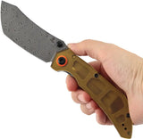 Tenable Knives Tipper Linerlock - Amber PEI Handle With Damascus Ripple Blade And Thumb Stud Pocket Clip by Tenable Knives