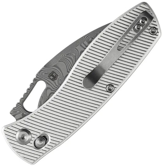 Tenable Knives Heron Crossbar Lock Damas B2124V3 - Damascus Steel Blade With Micro Milled Aluminum Handle by Tenable Knives