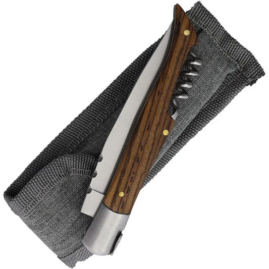 Baladeo Laguiole Corkscrew Knife With Zebra Wood Handle And Satin Clip Point Blade For Outdoor Adventurers by Baladeo