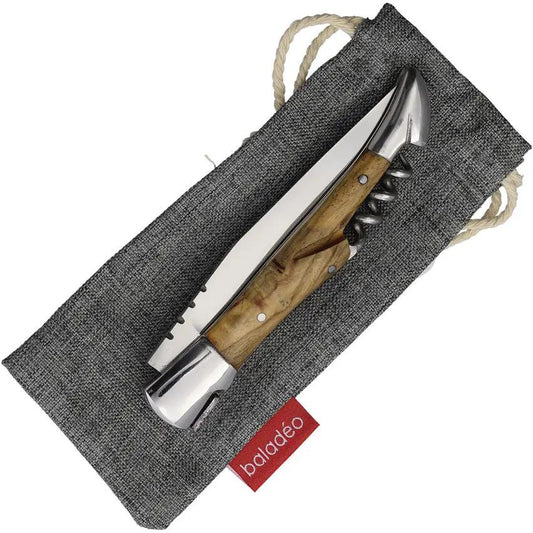 Baladeo Laguiole Corkscrew Folding Knife Premium Olive Wood Handle For Outdoor Enthusiasts by Baladeo