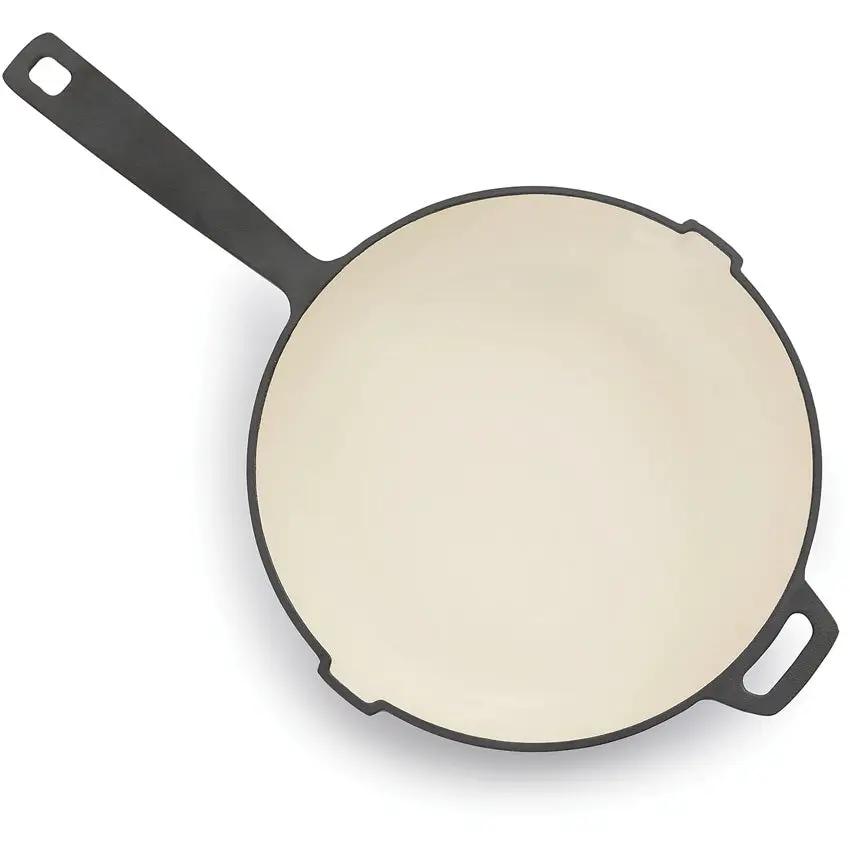 Barebones Living Enamel Lined Cast Iron Skillet 10 Inch Vintage White Enamel Ergonomic Handle for Home Cooks by Barebones Living
