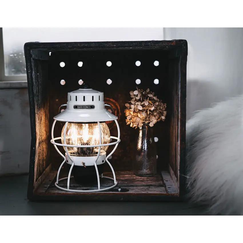 Barebones Living Railroad Lantern Vintage White Water Resistant Steel With Replaceable Glass Globe Outdoor Lighting by Barebones Living