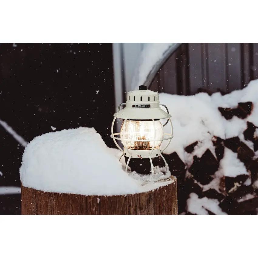 Barebones Living Railroad Lantern Vintage White Water Resistant Steel With Replaceable Glass Globe Outdoor Lighting by Barebones Living