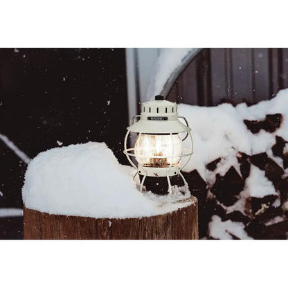 Barebones Living Railroad Lantern Vintage White Water Resistant Steel With Replaceable Glass Globe Outdoor Lighting by Barebones Living