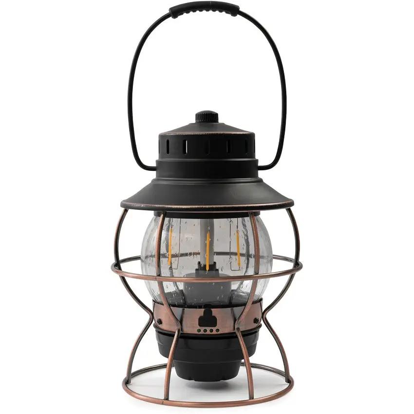 Barebones Living Railroad Lantern Rechargeable Outdoor Vintage Edison LED With Seed Glass Globe And Copper Accents by Barebones Living