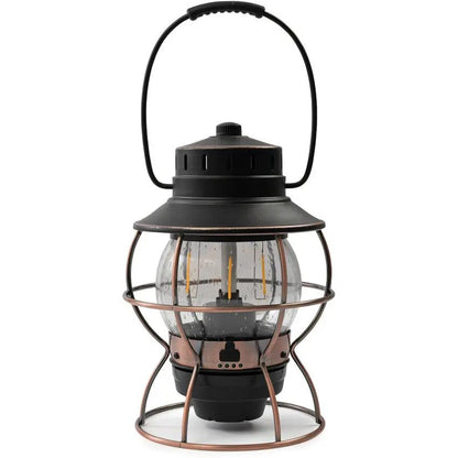Barebones Living Railroad Lantern Rechargeable Outdoor Vintage Edison LED With Seed Glass Globe And Copper Accents by Barebones Living