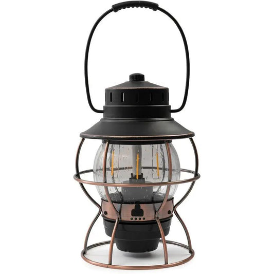 Barebones Living Railroad Lantern Rechargeable Outdoor Vintage Edison LED With Seed Glass Globe And Copper Accents by Barebones Living