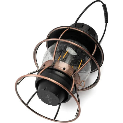 Barebones Living Railroad Lantern Rechargeable Outdoor Vintage Edison LED With Seed Glass Globe And Copper Accents by Barebones Living