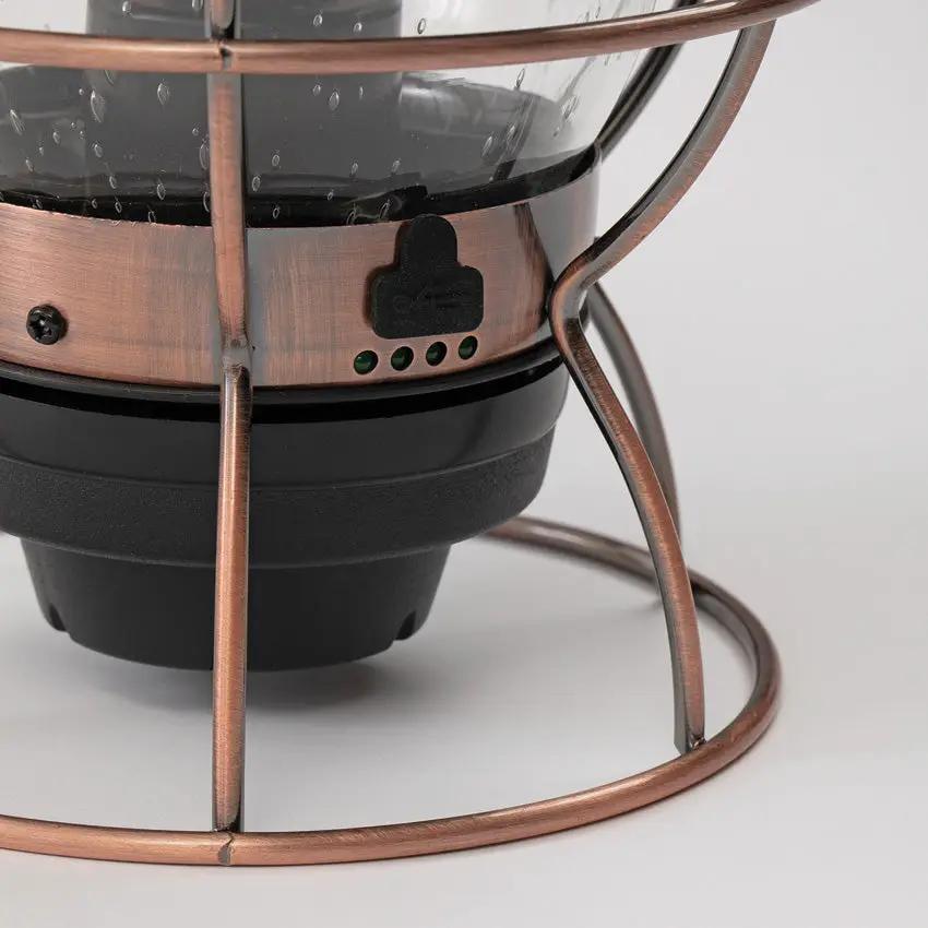 Barebones Living Railroad Lantern Rechargeable Outdoor Vintage Edison LED With Seed Glass Globe And Copper Accents by Barebones Living