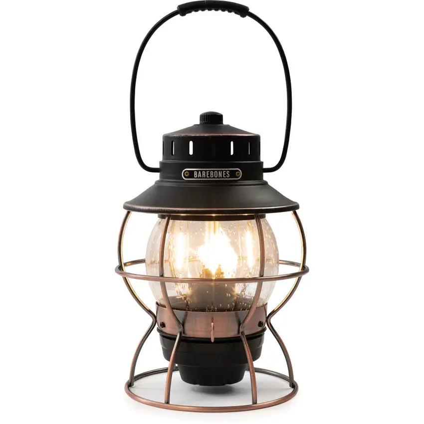 Barebones Living Railroad Lantern Rechargeable Outdoor Vintage Edison LED With Seed Glass Globe And Copper Accents by Barebones Living