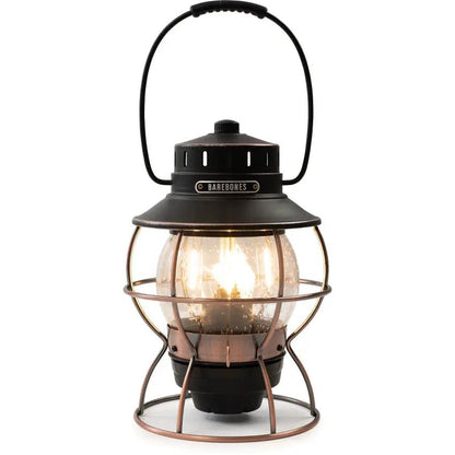 Barebones Living Railroad Lantern Rechargeable Outdoor Vintage Edison LED With Seed Glass Globe And Copper Accents by Barebones Living