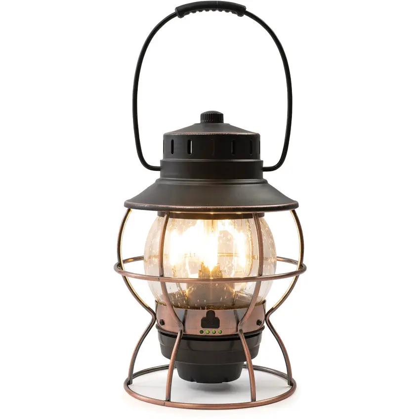 Barebones Living Railroad Lantern Rechargeable Outdoor Vintage Edison LED With Seed Glass Globe And Copper Accents by Barebones Living