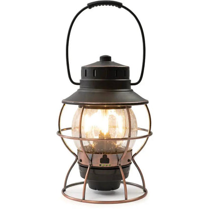 Barebones Living Railroad Lantern Rechargeable Outdoor Vintage Edison LED With Seed Glass Globe And Copper Accents by Barebones Living