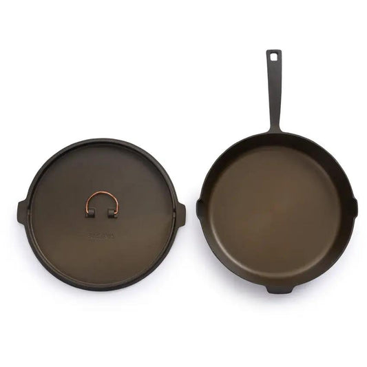 Barebones Living Cast Iron Skillet 12in Premium Preseasoned Copper Lid Ring Extended Handle For Home Cooks by Barebones Living