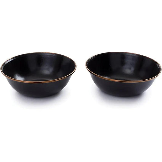 Barebones Living Enamel Bowl Set Two Piece Charcoal Speckled With Bronze Patina Trim For Modern Kitchens by Barebones Living
