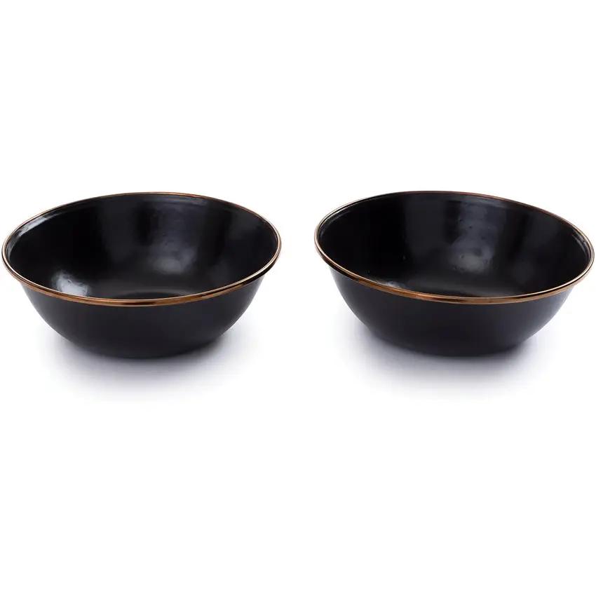 Barebones Living Enamel Bowl Set Two Piece Charcoal Speckled With Bronze Patina Trim For Modern Kitchens by Barebones Living