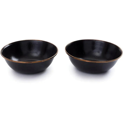 Barebones Living Enamel Bowl Set Two Piece Charcoal Speckled With Bronze Patina Trim For Modern Kitchens by Barebones Living