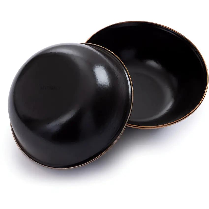 Barebones Living Enamel Bowl Set Two Piece Charcoal Speckled With Bronze Patina Trim For Modern Kitchens by Barebones Living
