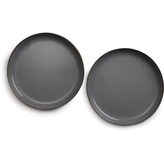 Barebones Living Enamel Plate Set Two 11 Inch Stone Gray Enamel Finish Raised Edges Dishwasher Safe Indoor Outdoor Use by Barebones Living
