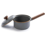 Barebones Living Enamel Saucepan 6 Cup Copper Patina Finish with Walnut Accents Vintage Inspired Kitchen by Barebones Living